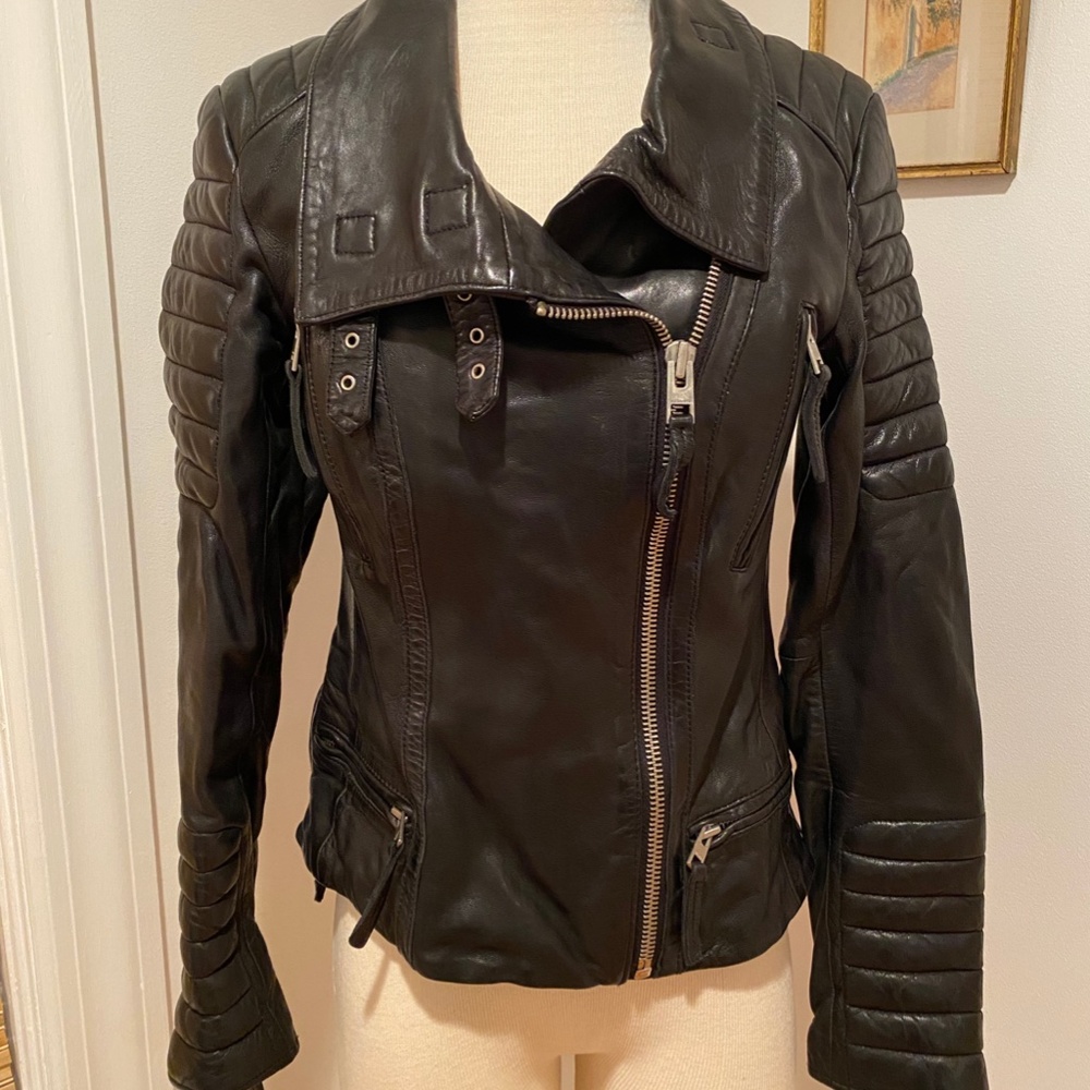 ALLSAINTS Leather Biker Jacket, Black, US 2, UK 6 - Picture 2 of 3